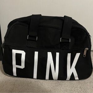 Rare Victoria’s Secret PINK Black Large Rolling Duffles Travel Luggage Bag